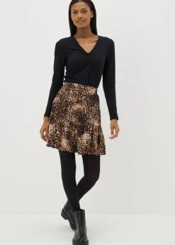 Brown Leopard Tiered Mini Skirt
