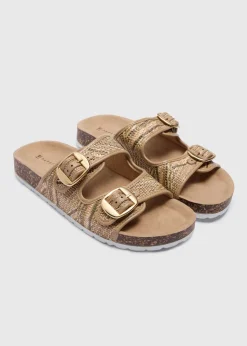 Brown Raffia Double Buckle Sandal