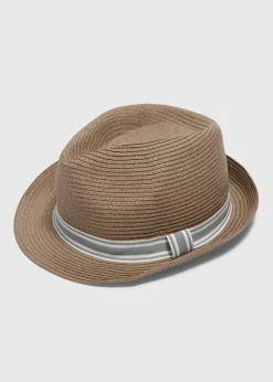 Brown Straw Trilby Hat
