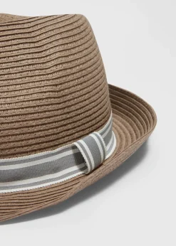 Brown Straw Trilby Hat