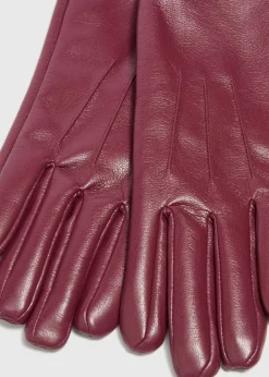 Burgundy Faux Leather Gloves