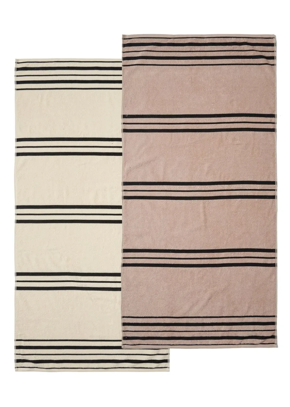 Catherine Lansfield Banded Stripe Cotton Beach Towel Pair