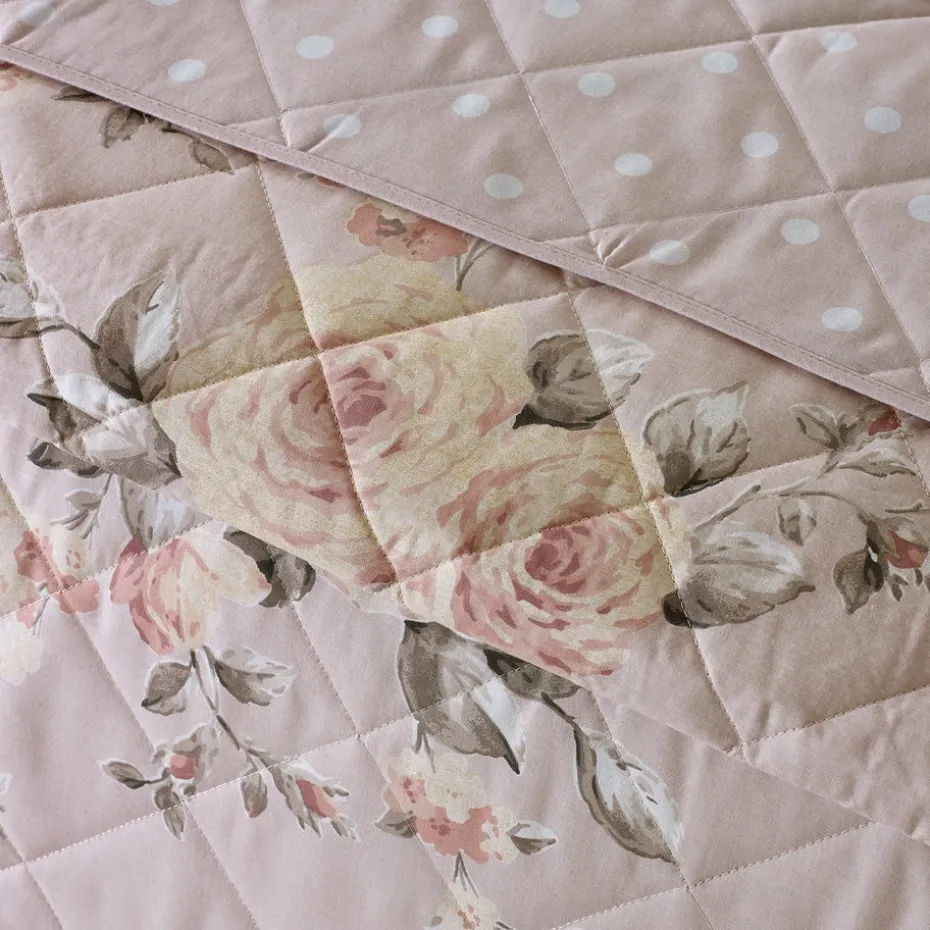 Catherine Lansfield Blush Pink Canterbury Floral Reversible Quilted Bedspread