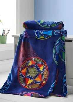 Catherine Lansfield Bright Blue Football Cosy Fleece Blanket Throw