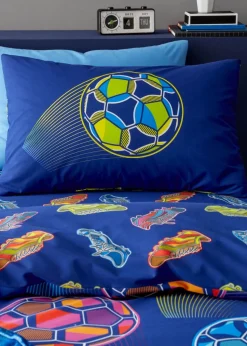 Catherine Lansfield Bright Blue Football Reversible Duvet Cover Set