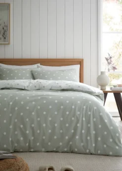 Catherine Lansfield Brushed Polka Dot Cotton Reversible Duvet Cover Set