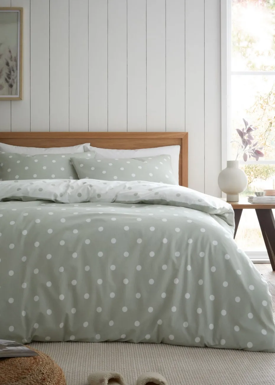 Catherine Lansfield Brushed Polka Dot Cotton Reversible Duvet Cover Set