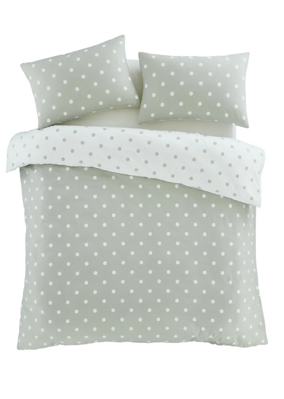 Catherine Lansfield Brushed Polka Dot Cotton Reversible Duvet Cover Set