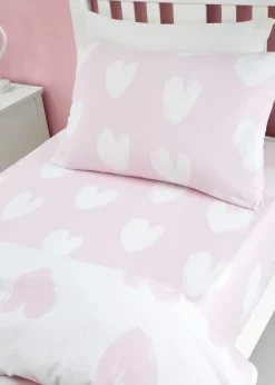 Catherine Lansfield Brushed Cotton Hearts Pink White Fitted Sheet