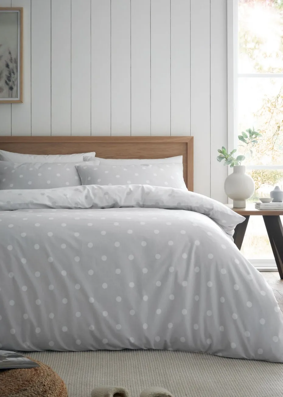 Catherine Lansfield Brushed Polka Dot Cotton Reversible Duvet Cover Set
