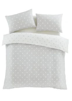 Catherine Lansfield Brushed Polka Dot Cotton Reversible Duvet Cover Set