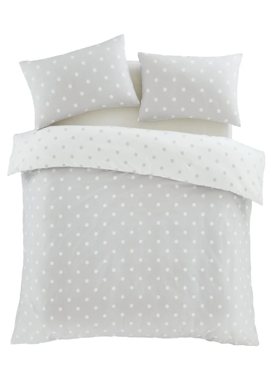 Catherine Lansfield Brushed Polka Dot Cotton Reversible Duvet Cover Set