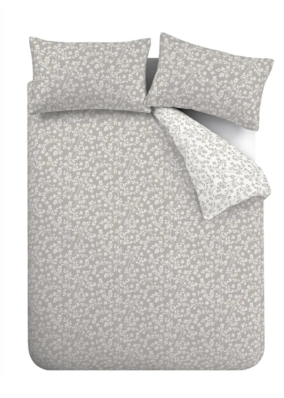 Catherine Lansfield Brushed Grace Floral Cotton Reversible Duvet Cover Set