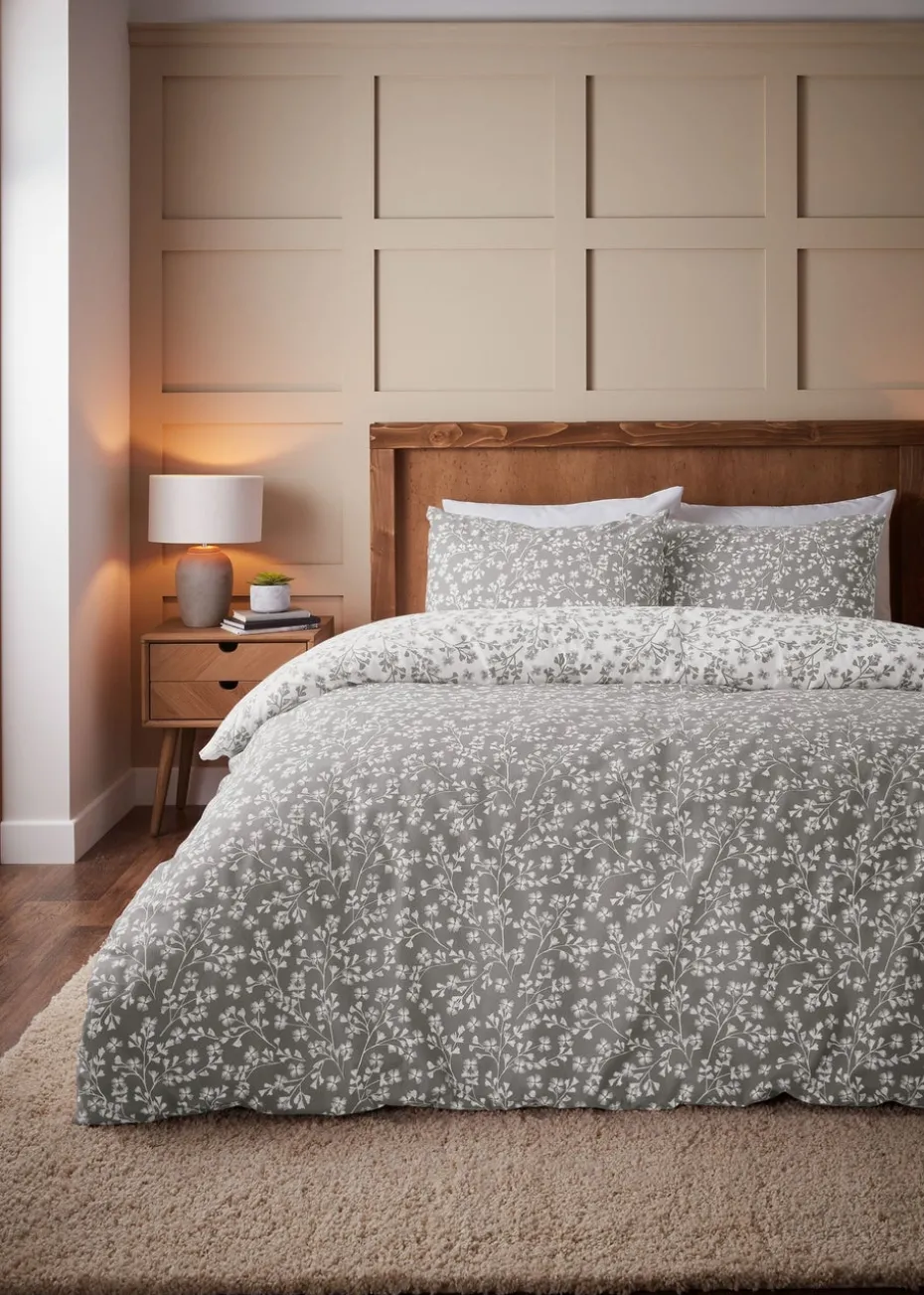 Catherine Lansfield Brushed Grace Floral Cotton Reversible Duvet Cover Set