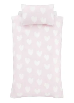 Catherine Lansfield Brushed Cotton Hearts Reversible Pink White Duvet Cover Set