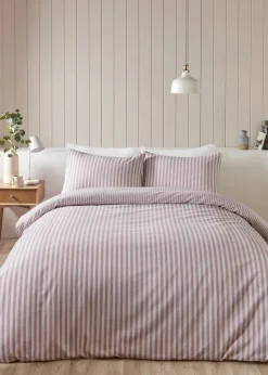 Catherine Lansfield Brushed Cotton Stripe Reversible Duvet Cover Set