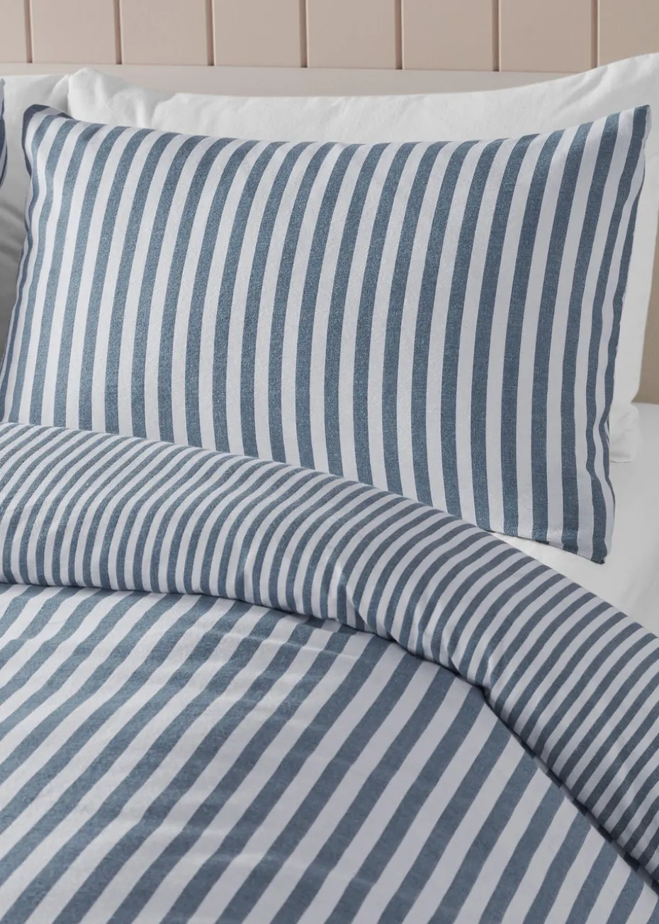 Catherine Lansfield Brushed Cotton Stripe Reversible Duvet Cover Set