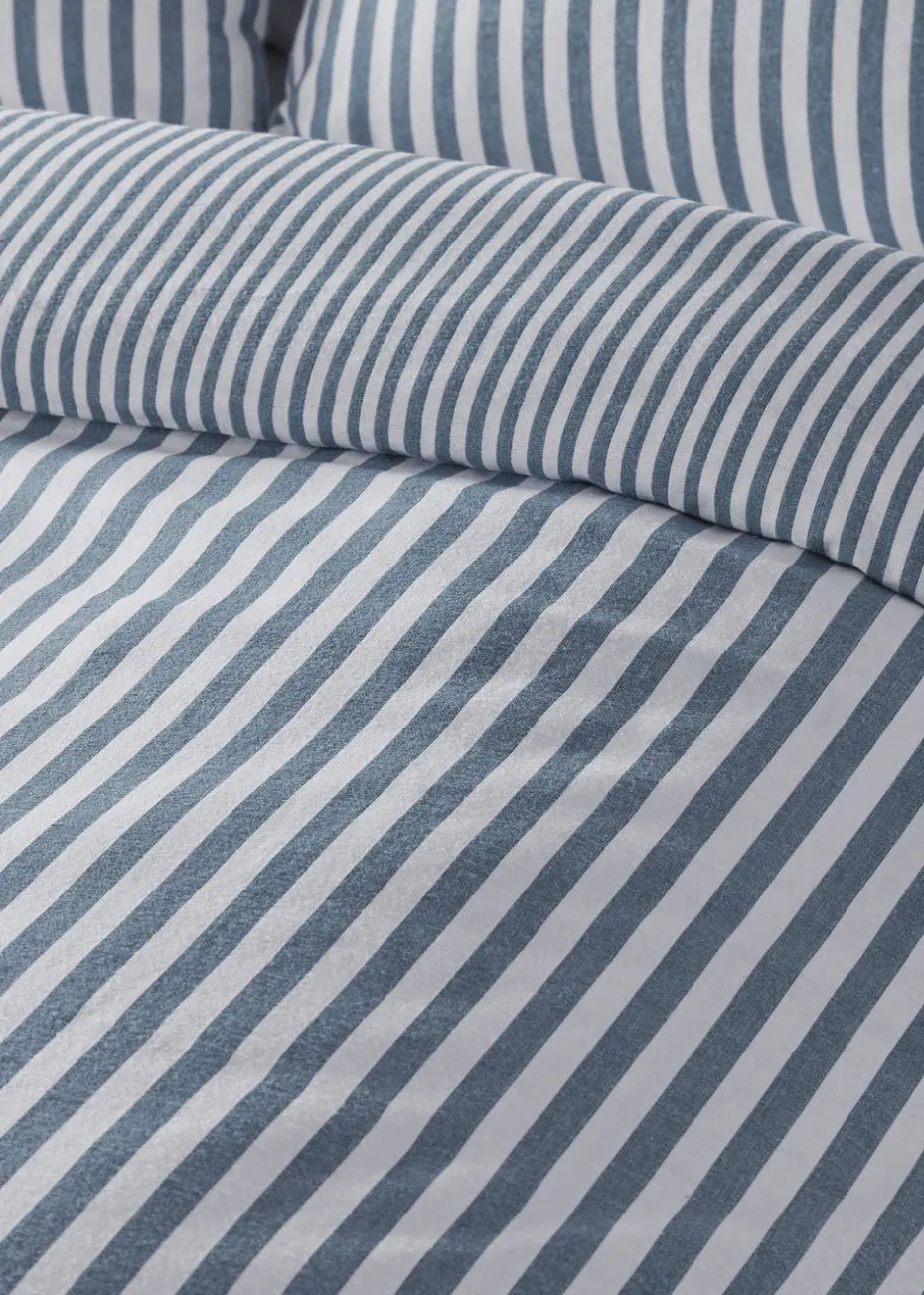 Catherine Lansfield Brushed Cotton Stripe Reversible Duvet Cover Set
