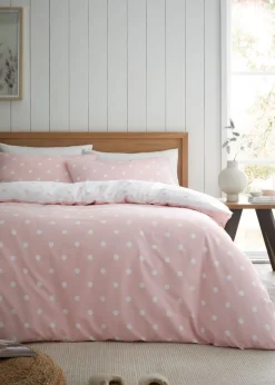 Catherine Lansfield Brushed Polka Dot Cotton Reversible Duvet Cover Set
