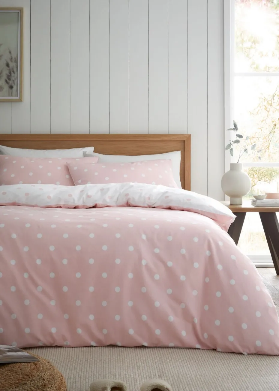 Catherine Lansfield Brushed Polka Dot Cotton Reversible Duvet Cover Set