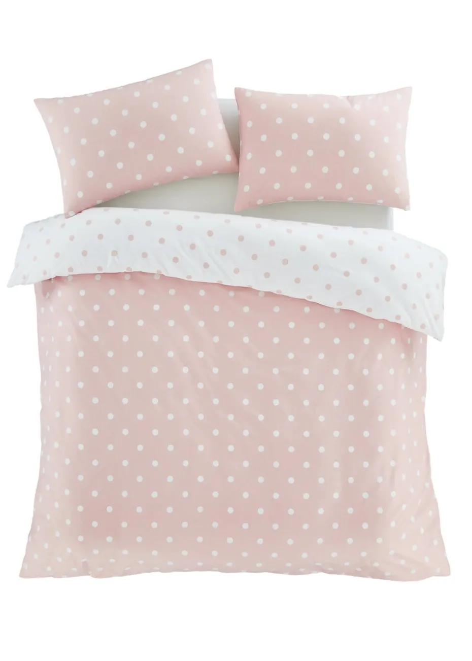 Catherine Lansfield Brushed Polka Dot Cotton Reversible Duvet Cover Set