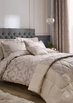 Catherine Lansfield Champagne Damask Jacquard Duvet Cover Set