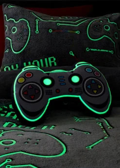 Catherine Lansfield Game Over Glow in the Dark Grey Fleece 3D Shaped Cushion
