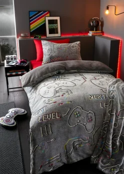 Catherine Lansfield Game Over Glow in the Dark Grey Fleece 3D Shaped Cushion