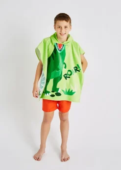 Catherine Lansfield Green Kids Dinosaur Hooded Towel Poncho