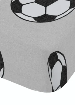 Catherine Lansfield Grey Brushed Cotton Football Stars Fitted Sheet