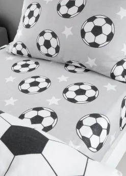 Catherine Lansfield Grey Brushed Cotton Football Stars Fitted Sheet