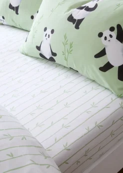 Catherine Lansfield Kids Panda Paws White Green Fitted Sheet