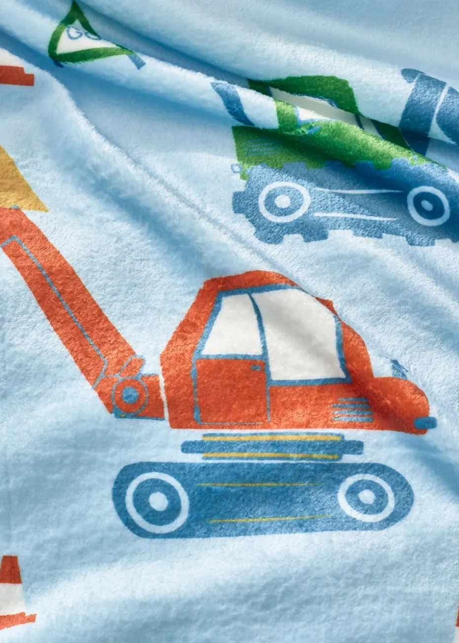Catherine Lansfield Kids Digger Dreams Cosy Blue Fleece Blanket Throw