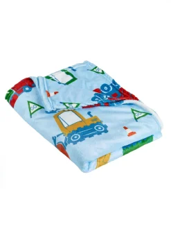 Catherine Lansfield Kids Digger Dreams Cosy Blue Fleece Blanket Throw