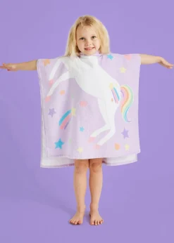Catherine Lansfield Lilac Kids Unicorn Hooded Towel Poncho