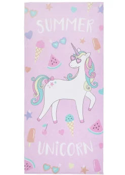 Catherine Lansfield Pink Summer Unicorn Cotton Beach Towel