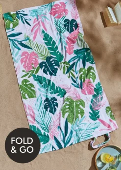 Catherine Lansfield Tropical Palm Cotton Beach Towel in a Bag