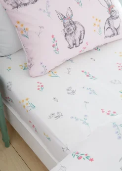 Catherine Lansfield White Bunny Tails Ditsy Flowers Fitted Sheet