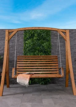 Charles Bentley 2-3 Seater Larch Wooden Garden Outdoor Swing Seat Bench Hammock