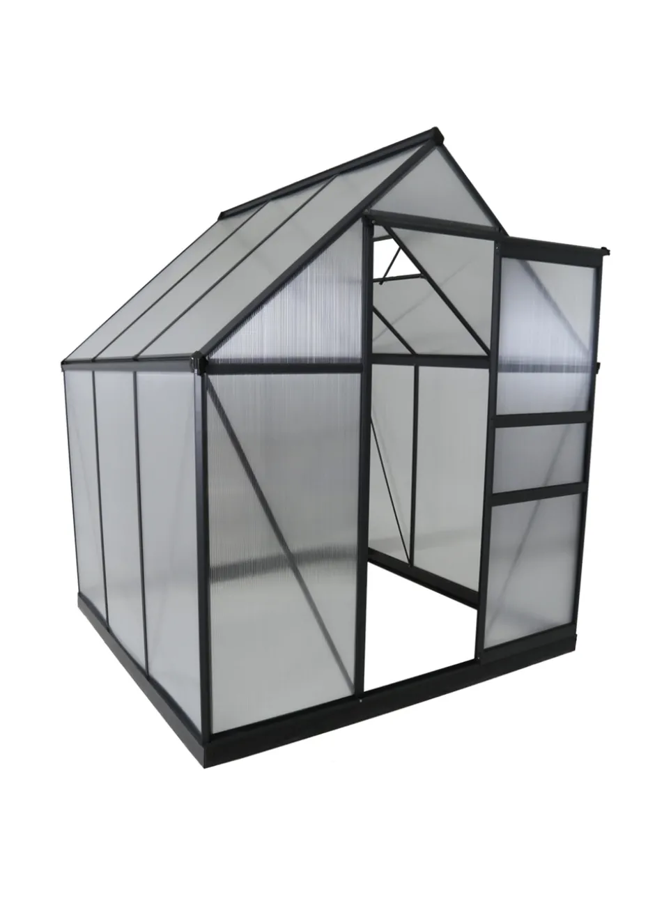 Charles Bentley Aluminium Frame Polycarbonate Greenhouse Grey (D6ft x W6.1ft)