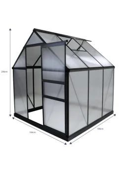 Charles Bentley Aluminium Frame Polycarbonate Greenhouse Grey (D6ft x W6.1ft)