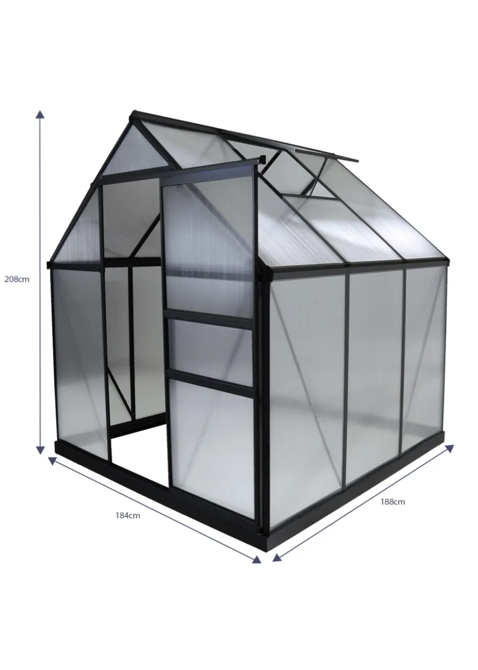 Charles Bentley Aluminium Frame Polycarbonate Greenhouse Grey (D6ft x W6.1ft)
