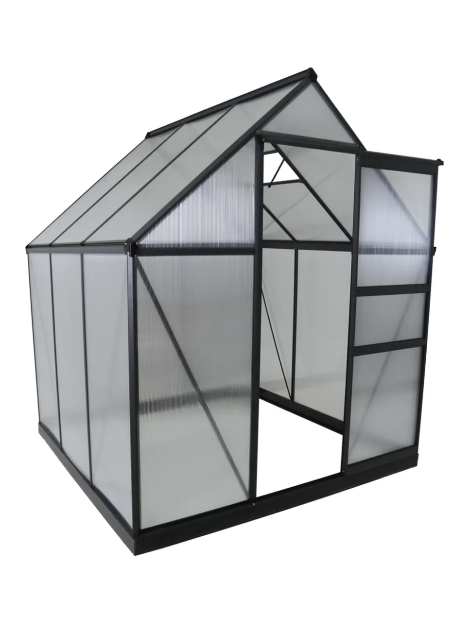 Charles Bentley Aluminium Frame Polycarbonate Greenhouse Grey (D6ft x W6.1ft)