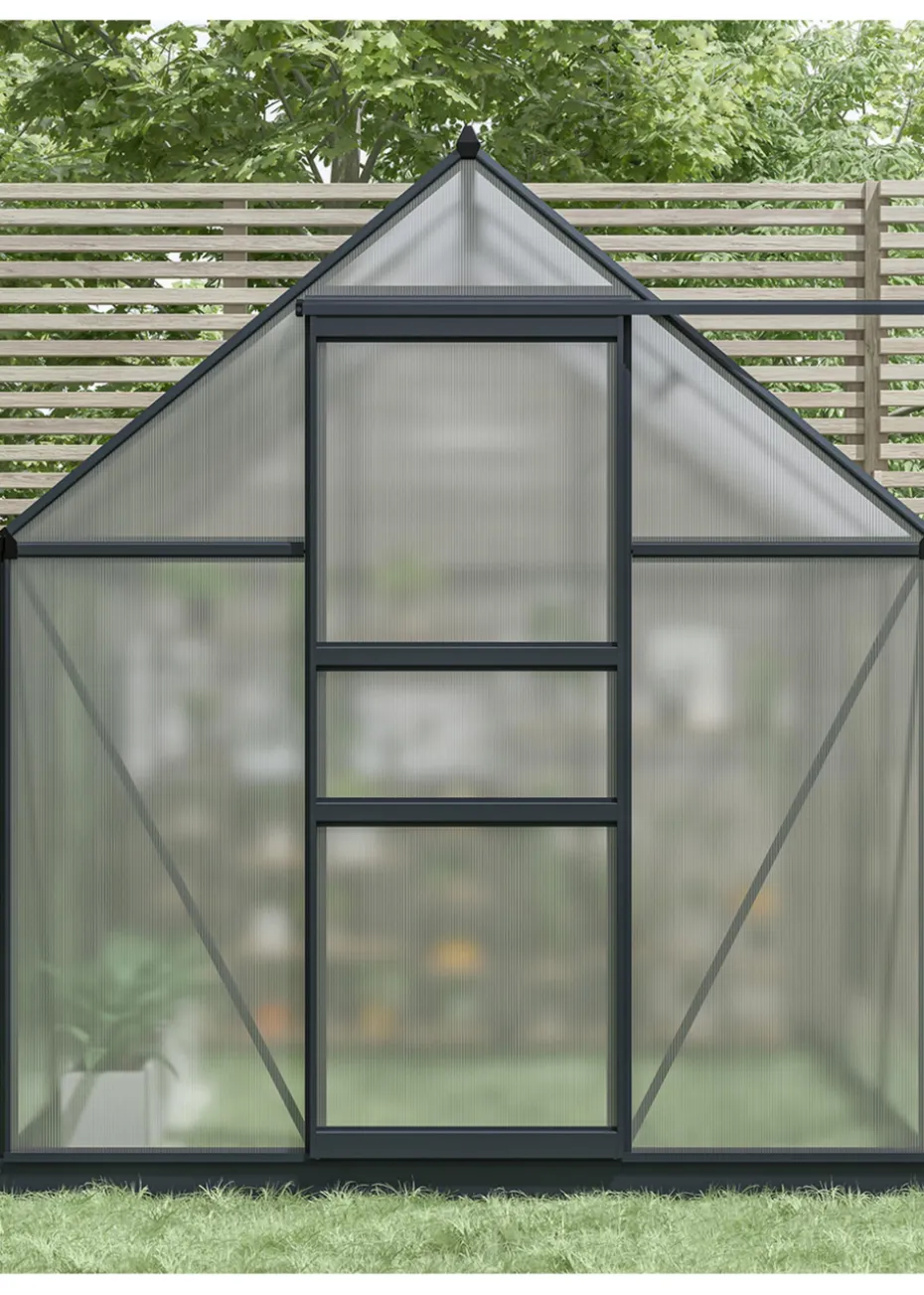 Charles Bentley Aluminium Frame Polycarbonate Greenhouse Grey (D6ft x W6.1ft)