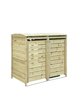 Charles Bentley Double Wooden Wheelie Bin Storage Unit Dustbin Pressure Treated