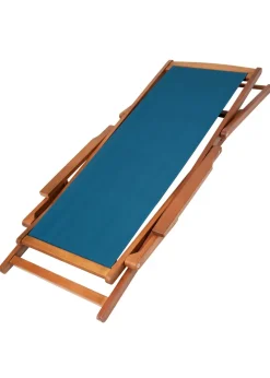 Charles Bentley Folding FSC Eucalyptus Wooden Deck Chair Beach Sun Lounger Teal