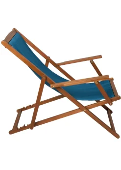 Charles Bentley Folding FSC Eucalyptus Wooden Deck Chair Beach Sun Lounger Teal