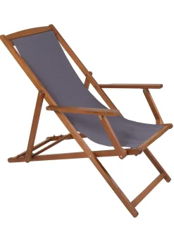 Charles Bentley Folding FSC Eucalyptus Wooden Deck Chair Beach Sun Lounger Grey