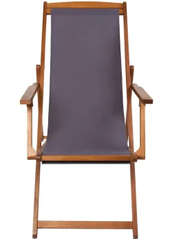 Charles Bentley Folding FSC Eucalyptus Wooden Deck Chair Beach Sun Lounger Grey