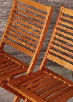 Charles Bentley FSC Acacia Wood Pair of Outdoor Foldable Chairs (H87.5cm x W46cm x D54cm)